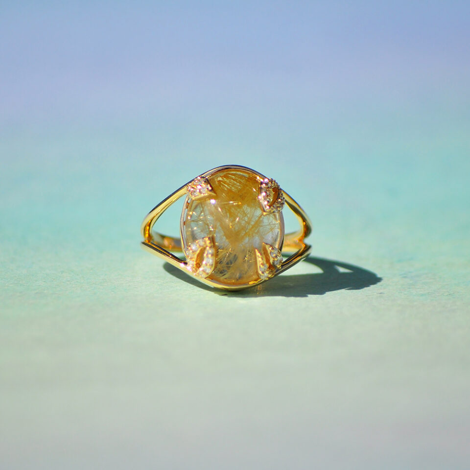 bague lenny quartz rutile diamant or jaune 1